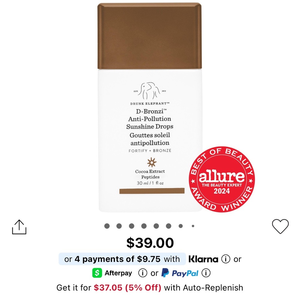 Drunk Elephant D-Bronzi Anti-Pollution Bronzing Drops with Peptides (NEW)